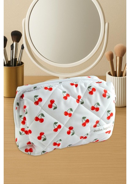 Kiraz Desenli Makyaj Çantası