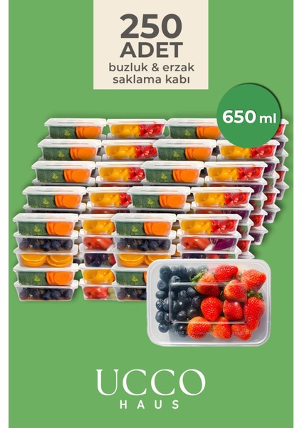 250 Adet 650 ml Ekonomik Buzdolabı Dondurucu Erzak Sızdırmaz Saklama Kabı Seti Buzluk Organizer
