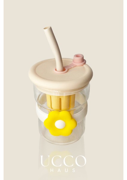 500ML Papatya Desenli Pipetli Cam Detox Termos Matara Bardak - Süt, Su, Meşrubat, Limonata Bardağı fırsatları
