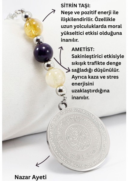 Çelik Ayna Süsü, Ametist ve Sitrin Taşlı Nazar ve Ayetel Kürsi Figürleri