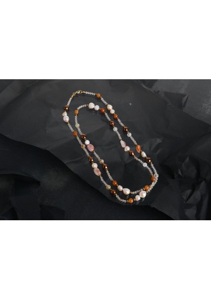 Renkli Akik ve Inci Kolye, Şık Takı Tasarımı, Zarif ve Parlak Aksesuar fırsatları