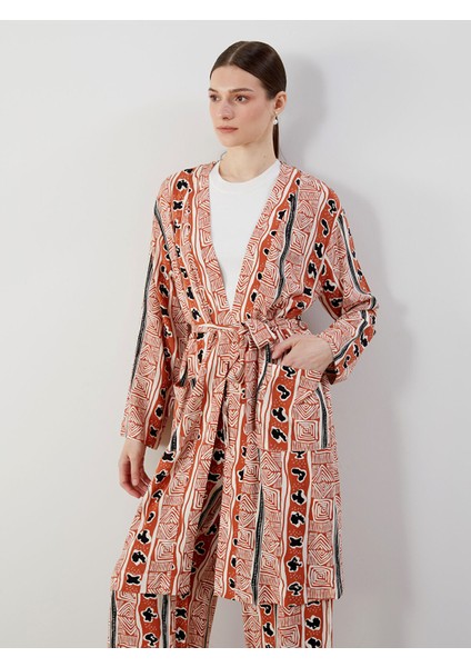 Yeni Sezon Şal Yaka Desenli Oversize Kadın Kimono