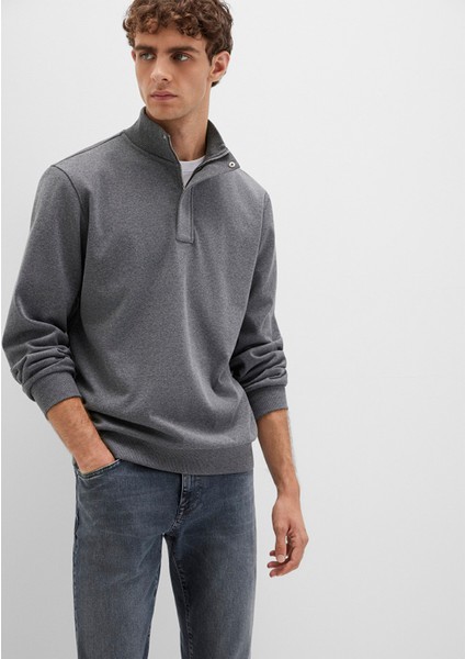 Düğme Detaylı Dik Yaka Gri Sweatshirt 0S10472-80018