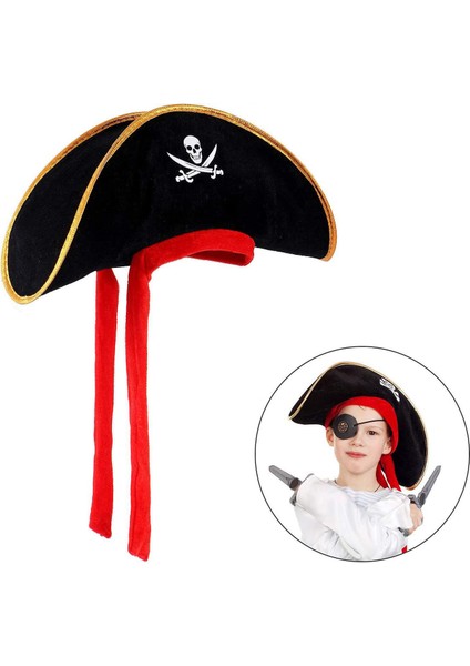 Ds-Derin Çocuk Boy Kadife Jack Sparrow Denizci Kaptan Jack Korsan Şapkası 45X16 cm