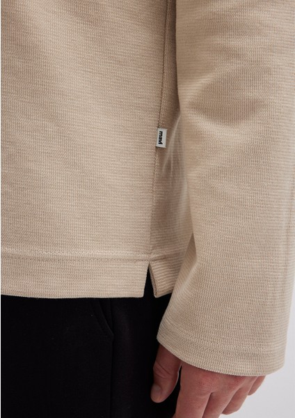 Yarı Fermuarlı Uzun Kollu Bej Tişört 0613045-70039