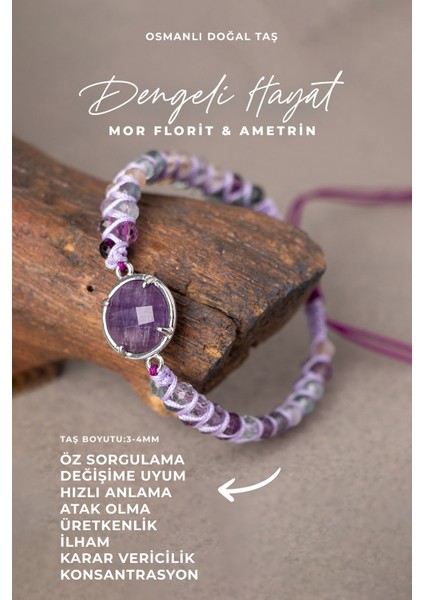 Doğal Taşlı Mor Florit ve Ametrin Kadın Bileklik, Şık ve Enerji Dolu Takı