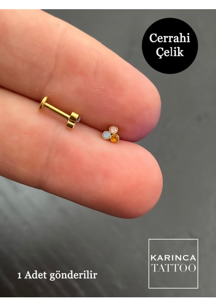 Üç Taşlı Çok Renkli Kıkırdak ve Burun Piercing Küpe Seti fiyatları