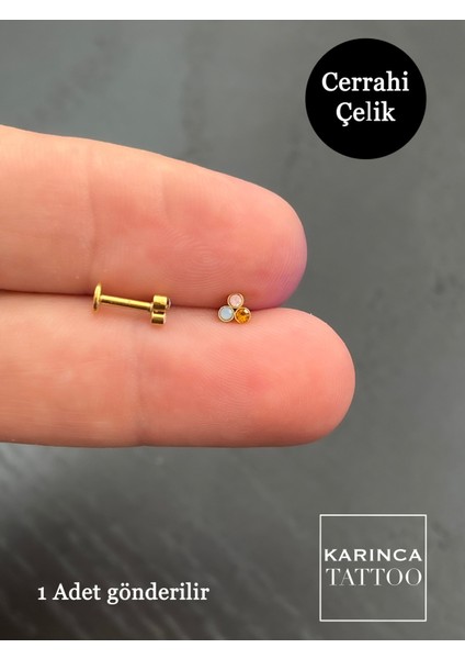 Üç Taşlı Çok Renkli Kıkırdak ve Burun Piercing Küpe Seti modelleri