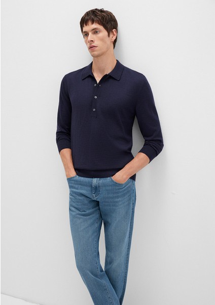 Düğmeli Lacivert Yün Kazak 0710382-70490 modelleri