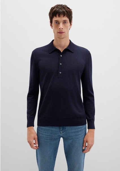 Düğmeli Lacivert Yün Kazak 0710382-70490 fırsatları