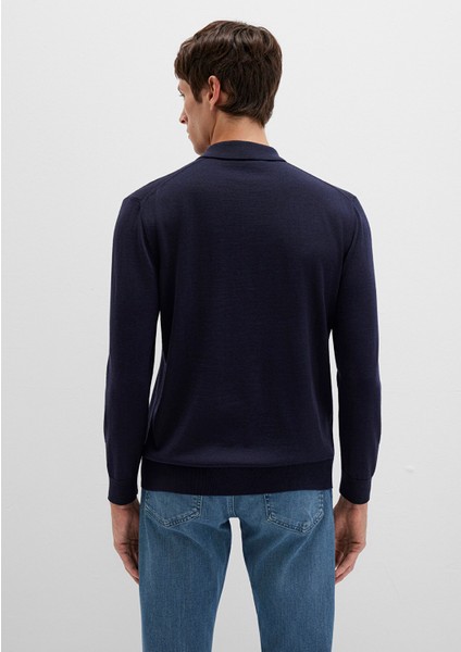 Düğmeli Lacivert Yün Kazak 0710382-70490 indirimleri