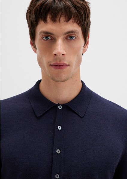 Düğmeli Lacivert Yün Kazak 0710382-70490