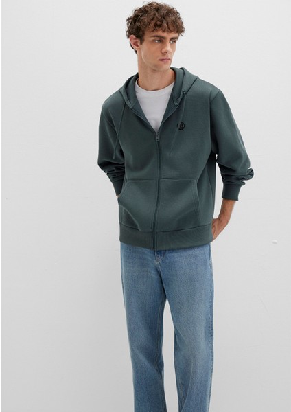 Mühür Logo Nakışlı Kapüşonlu Fermuarlı Yeşil Sweatshirt 066979-71598 fiyatları