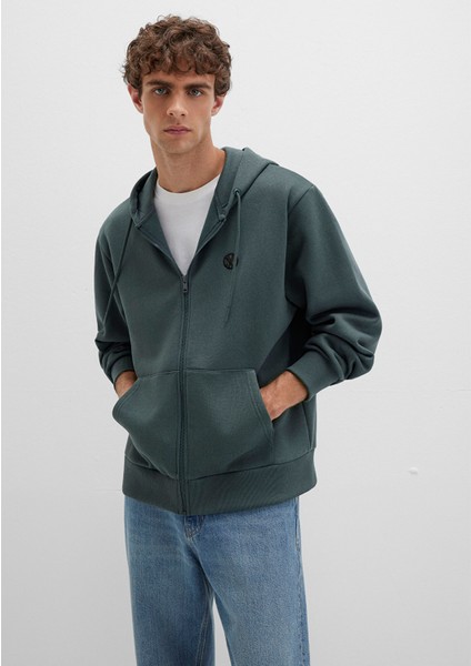 Mühür Logo Nakışlı Kapüşonlu Fermuarlı Yeşil Sweatshirt 066979-71598 modelleri