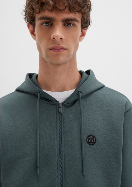 Mühür Logo Nakışlı Kapüşonlu Fermuarlı Yeşil Sweatshirt 066979-71598