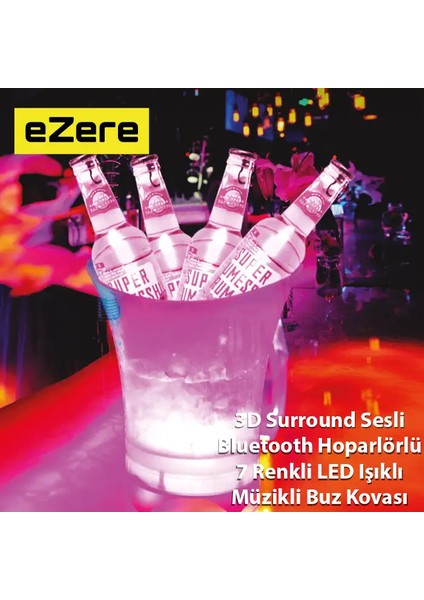 Ezere Hoparlör Buz Kovası 5l Bluetooth Hoparlör ile Renkli Buz Kovası LED-(5775) - ETC7015-5885 fiyatları