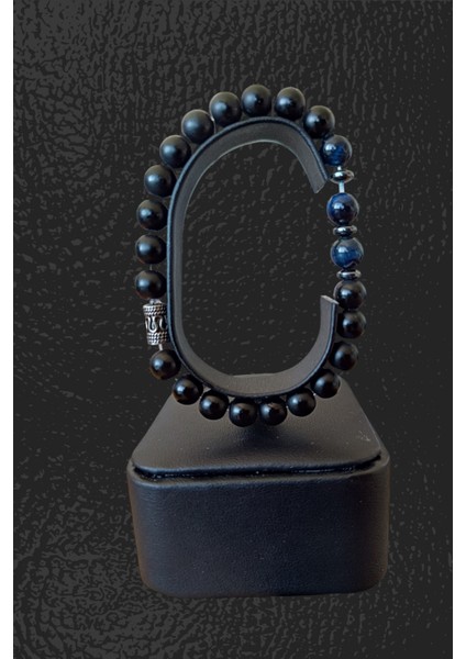 Lacivert Kaplan Gözü ve Oniks Taşı Doğal Bileklik, Şık ve Özgün Takı Parçası