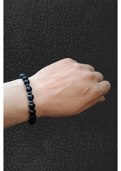 Lacivert Kaplan Gözü ve Oniks Taşı Doğal Bileklik, Şık ve Özgün Takı Parçası fırsatları