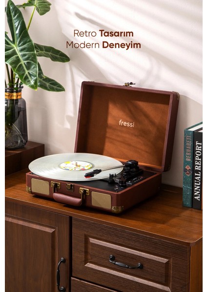 Dahili Hoparlörlü Pikap Müzik Kutusu Usb+Rca+Bluetooth FR-P101 Zenitte