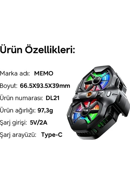 Memo DL21 Yarı Iletken Arka Klipsli Çift Fanlı Soğutma Radyatörü Pubg Oyun So - ETC8080-2484 indirimleri
