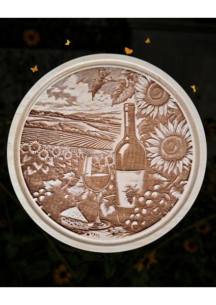 Günebakan Temalı Ahşap Şarap Sunum Tahtası