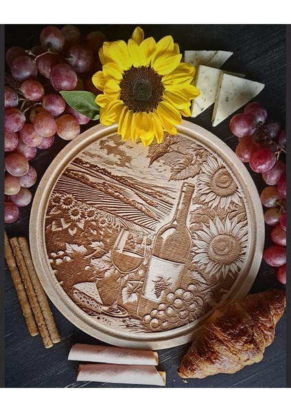 Günebakan Temalı Ahşap Şarap Sunum Tahtası modelleri