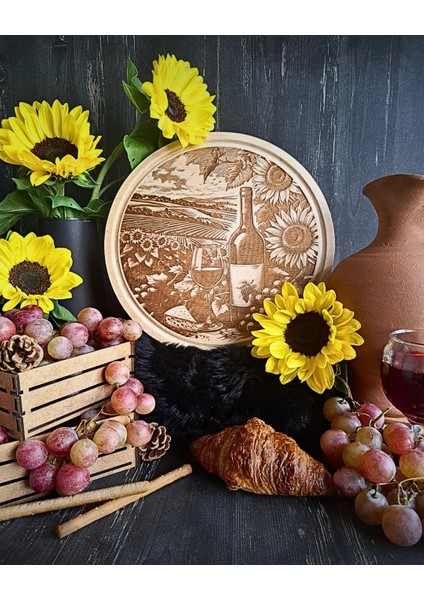 Günebakan Temalı Ahşap Şarap Sunum Tahtası fırsatları