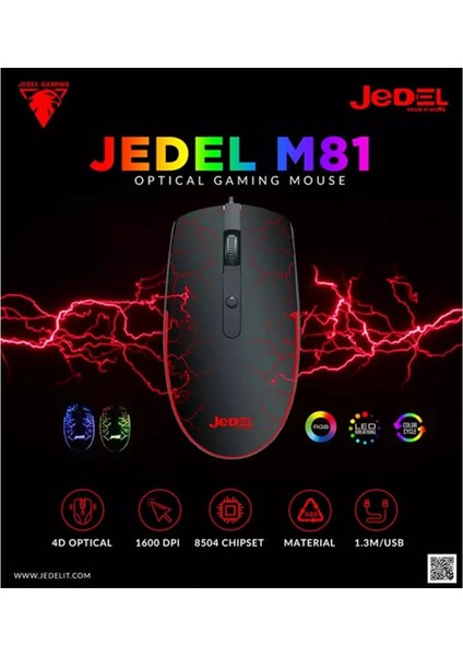 M81 Optik LED Dört Buton 1600 Dpı Renkli Rgb Gaming Kablolu Mouse