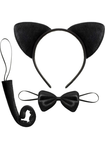 Ds-Derin Kedi Kostüm Taç Kuyruk Papyon Seti 1 Adet