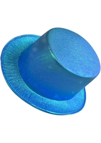 Ds-Derin Mavi Renk Işıltılı Hologram Kumaş Kaplama Fötr Silindir Şapka Yetişkin Boy