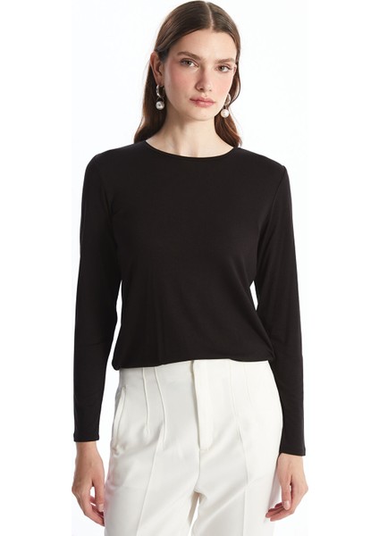 Yeni Sezon Bisiklet Yaka Düz Uzun Kollu Kadın Body