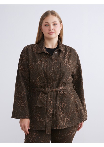 Yeni Sezon Gömlek Yaka Leopar Desenli Kadın Jean Ceket fiyatları
