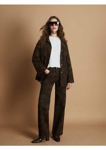 Yeni Sezon Gömlek Yaka Leopar Desenli Kadın Jean Ceket modelleri