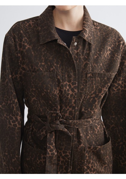 Yeni Sezon Gömlek Yaka Leopar Desenli Kadın Jean Ceket indirimleri