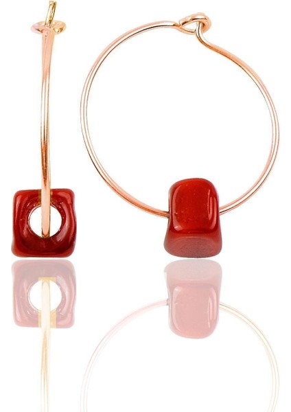 Mercan Taşlı Gümüş Halka Küpe, Şık ve Renkli Takı, Zarif Tasarım