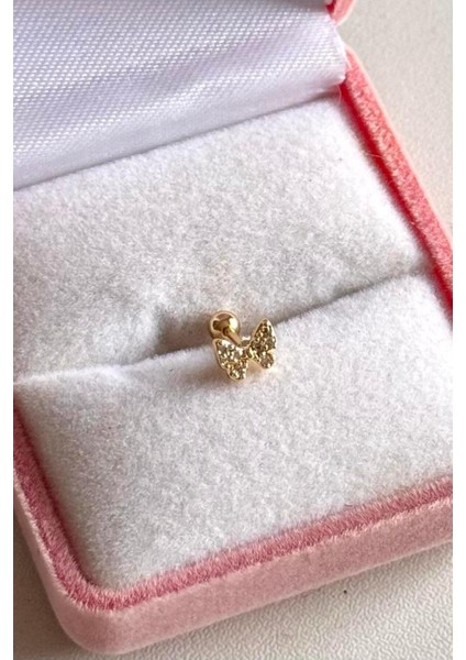 Parlak Taşlı Kurdele Fiyonk Detaylı Çelik Piercing, Şık ve Zarif Aksesuar.