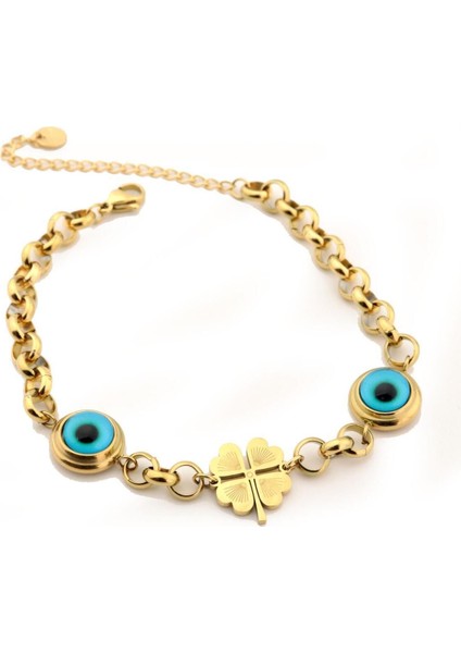 Şık Yonca Figürlü Kadın Bileklik, Paslanmaz Çelik, Elegant Takı