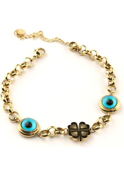 Şık Yonca Figürlü Kadın Bileklik, Paslanmaz Çelik, Elegant Takı fırsatları