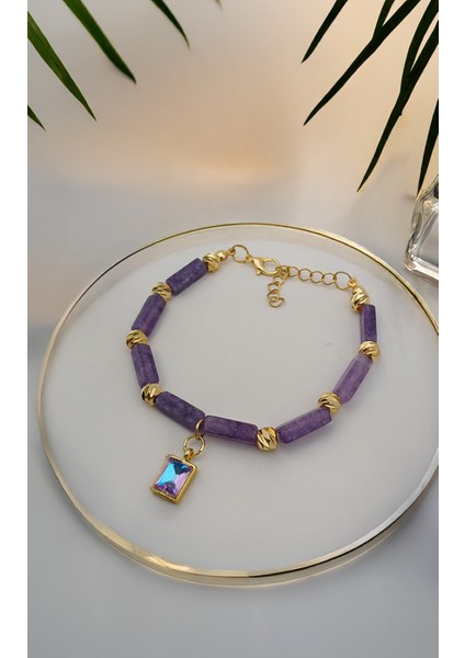 Mor Doğal Taş Bileklik, Ruh Enerjisi ve Meditasyon Için Güzel Hediye Seçeneği