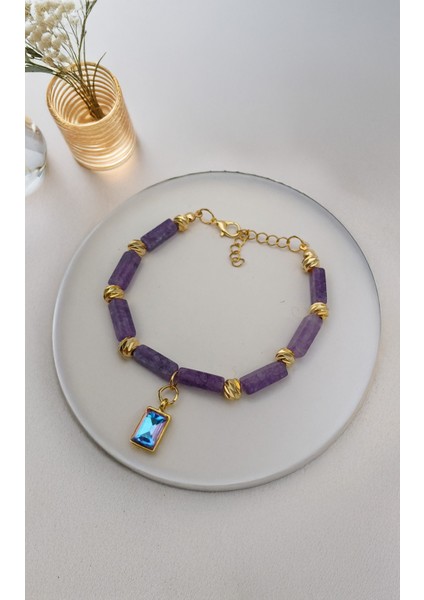 Mor Doğal Taş Bileklik, Ruh Enerjisi ve Meditasyon Için Güzel Hediye Seçeneği modelleri