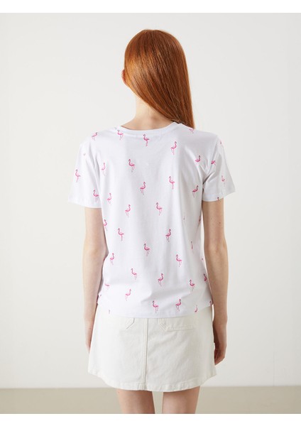 Yeni Sezon Bisiklet Yaka Flamingo Baskılı Kadın Tişört fırsatları