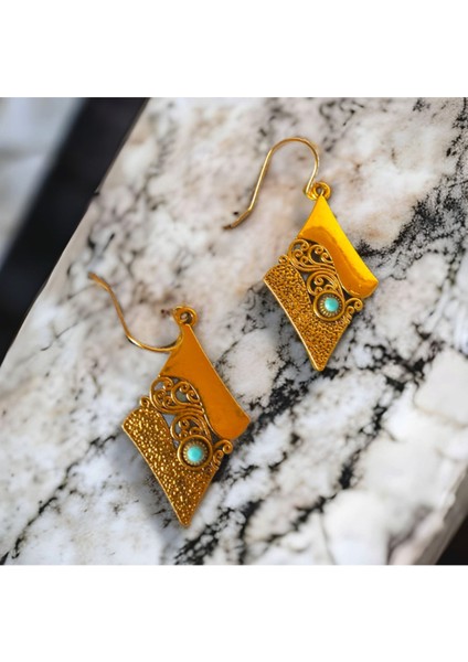 El Yapımı Renkli Taşlı Sallantılı Etnik Kadın Küpe, Şık ve Özel Tasarım.