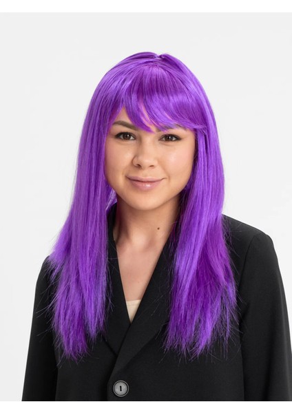 Ds-Derin Mor Renk Düz Kesim Uzun Parti Peruğu Takma Saç