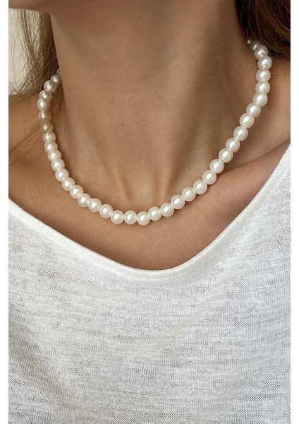 Şık Orta Boy Inci Kolye, Beyaz, Dayanıklı ve Zarif Tasarım modelleri