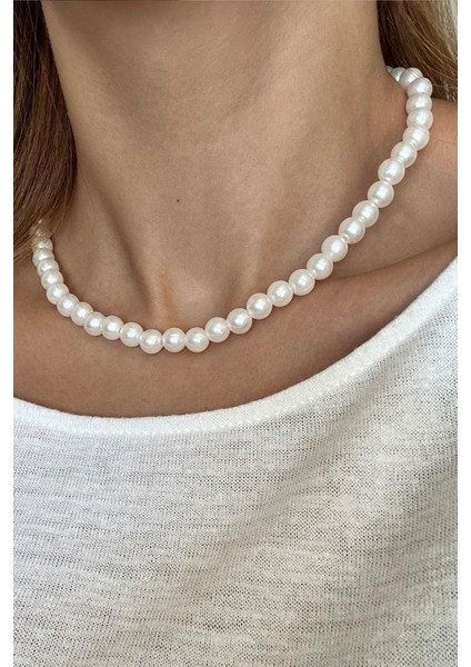 Şık Orta Boy Inci Kolye, Beyaz, Dayanıklı ve Zarif Tasarım fırsatları