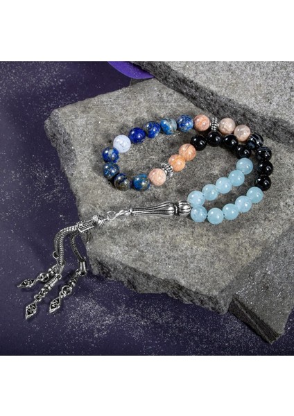 Terazi Burcu Taşlı Tesbih, Akuamarin, Güneş Taşı, Kalsedon, Lapis Lazuli, Göz Akik fiyatları