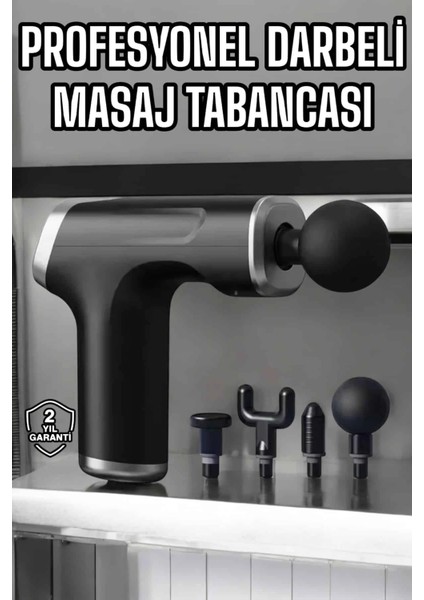 Şarjlı 4 Başlıklı Masaj Tabancası Kas ve Vücut Rahatlatıcı