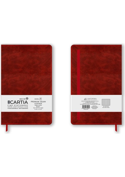 Premium Vegan Deri Kırmızı Not Defteri Çizgili Sert Kapak 13X21