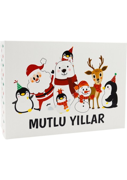 Yılbaşı Temalı Özel Baskılı Hediye Kutusu 25X18X10 cm - Mutlu Yıllar Desenli Kutu 1 Adet fiyatları