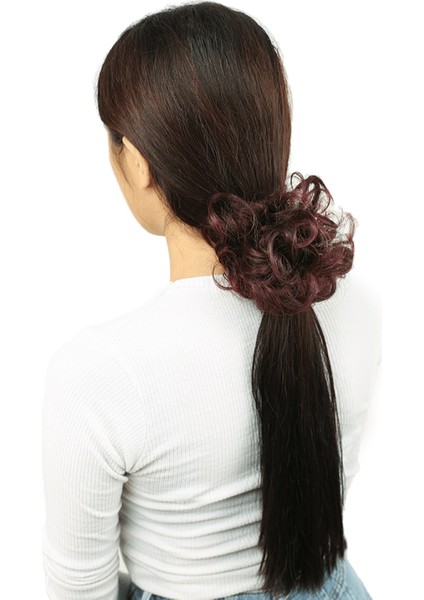 Saçlı Lastikli Topuz Toka - Koyu Kızıl